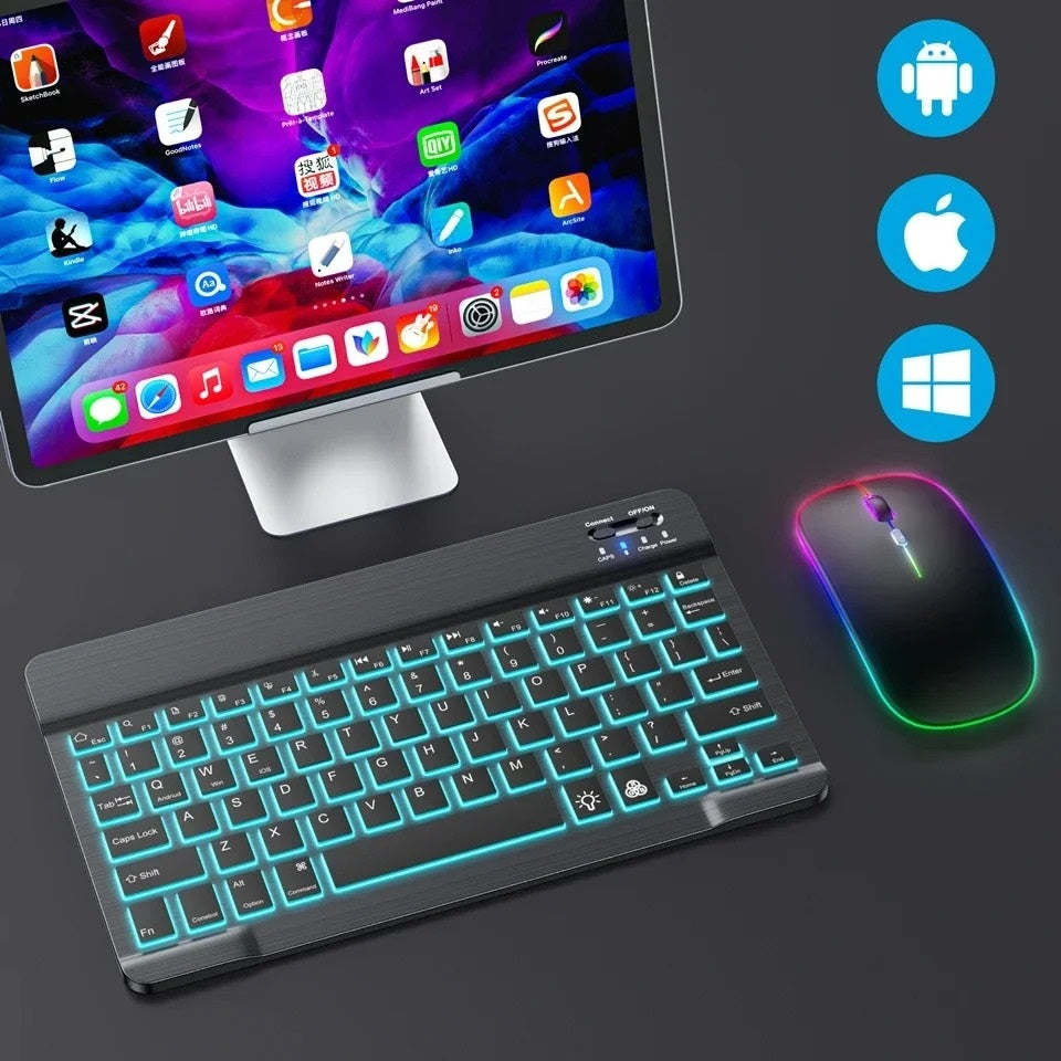 מקלדת נטענת עם עכבר אלחוטי RGB Bluetooth