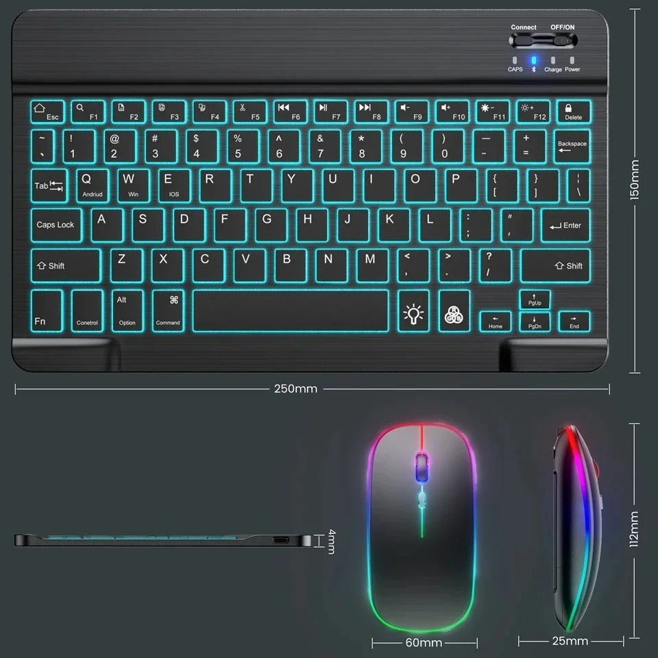 מקלדת נטענת עם עכבר אלחוטי RGB Bluetooth