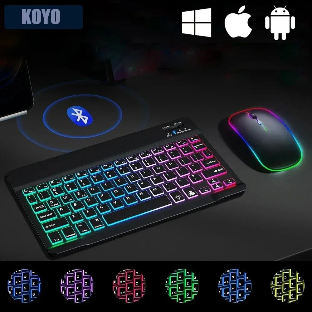 מקלדת נטענת עם עכבר אלחוטי RGB Bluetooth